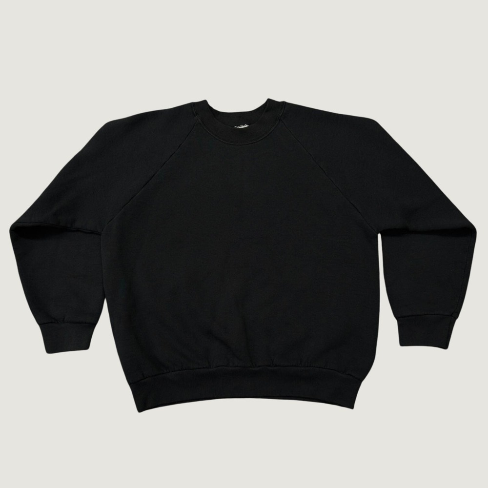Vtg 90s Fruit of the Loom Faded Black Raglan Crewneck Sweatshirt Mens M Blank
